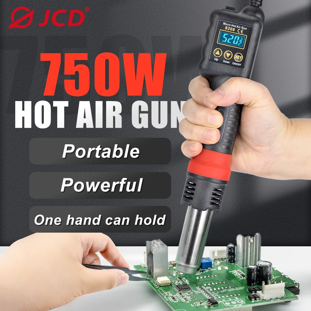 

JCD 8208 Micro Hot Air Gun 750W Soldering Welding Rework Station LCD Digital Display All-in-one Heat gun BGA IC Solder Tools