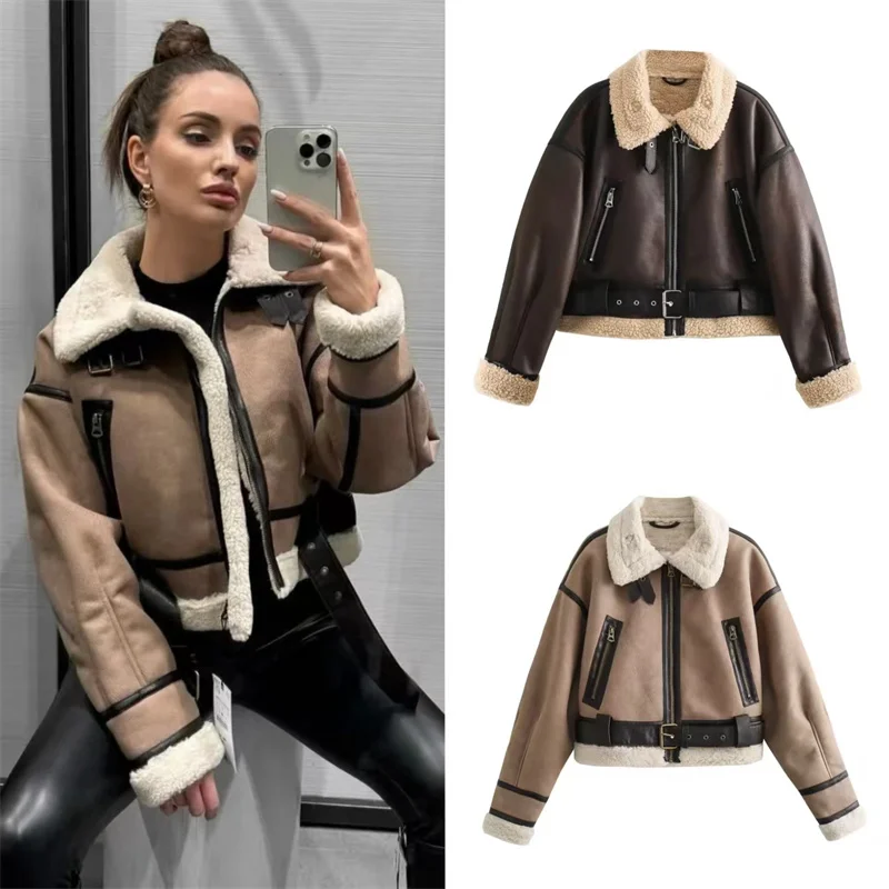 

Women's Coat 2025 Autumn New Style Solid Color Long Sleeve Faux Fur One-piece Short Jacket Casual Fashion Versatile