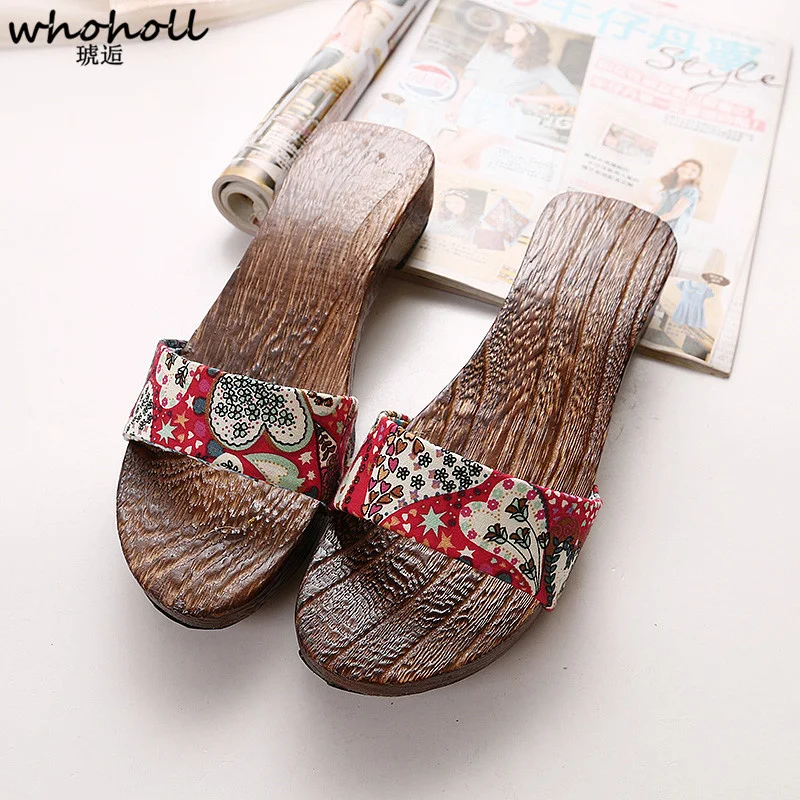 WHOHOLL Traditional Japanese Geta Cosplay Kimono Clogs Shoes Novelty Summer Sandals Women Wedges Indoor Antiskid Slippers
