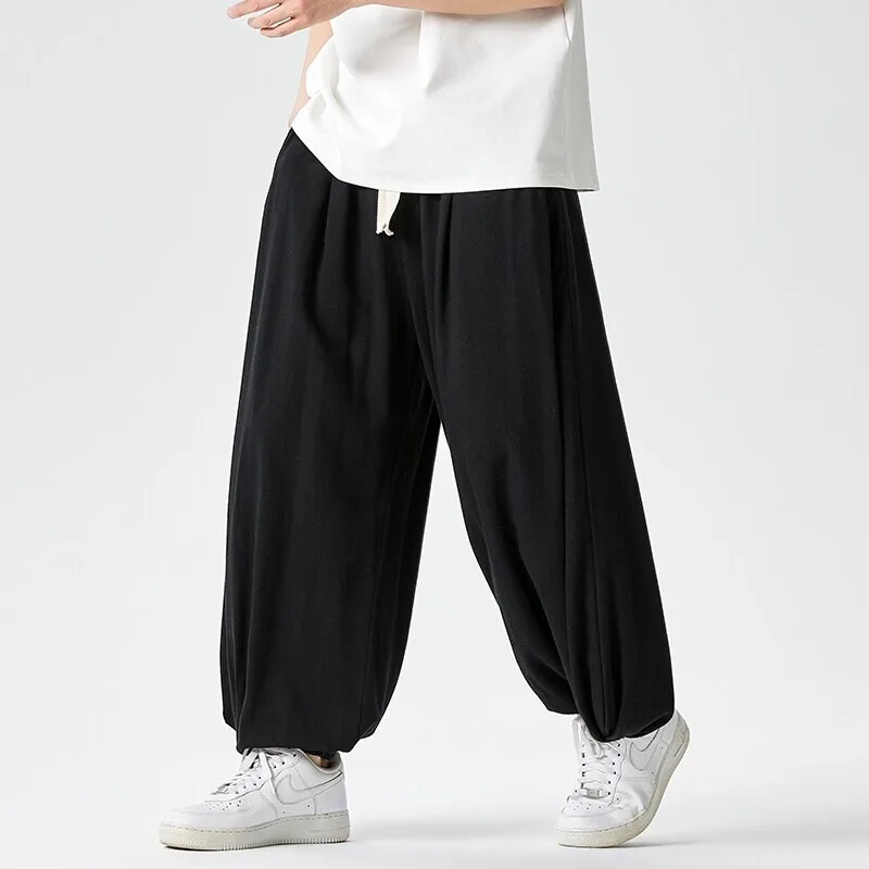 

Men Cotton Linen Pants Streetwear Loose Casual Trouser Man Wide Leg Pants Harajuku Oversized Men Pants Big Size 5XL