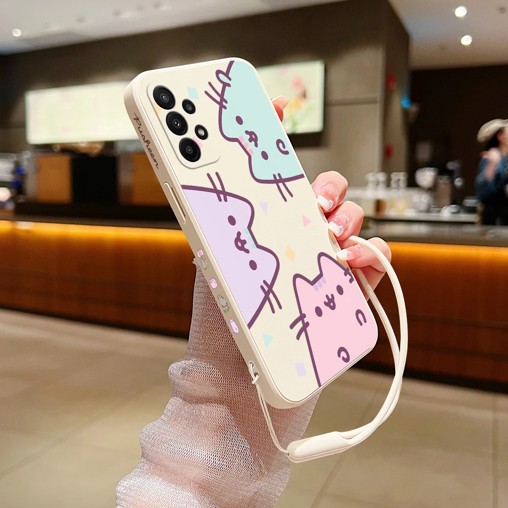 Cute Pusheens Cats Phone Case For Xiaomi Redmi Note 12 11 10 10S 9T 9 8 7 Pro Plus 10C 9A 9C 9T 4G 5G Cover With Hand Strap