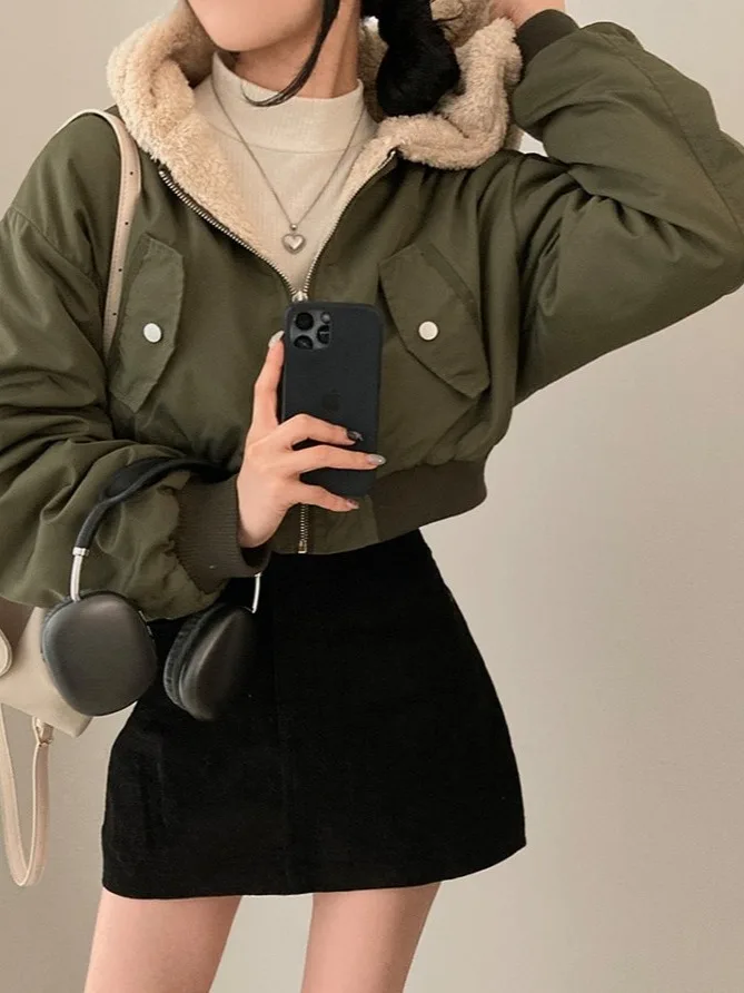 

Шикарная теплая парка из меха ягненка, женская модная двусторонняя одежда с капюшоном на молнии, хлопковое пальто, хлопковый костюм, осень 2025 г.