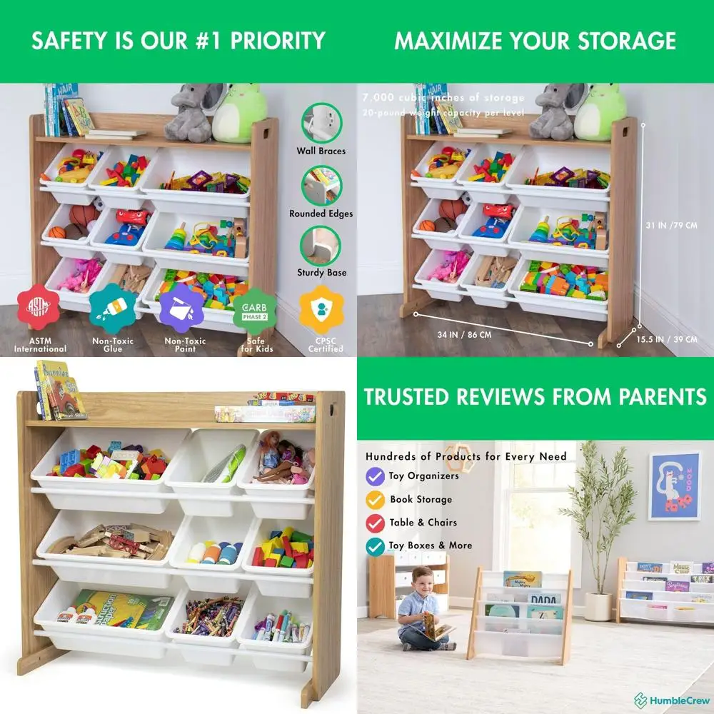 

Современный органайзер для игрушек и книг с полкой и 9 контейнерами для детских комнат