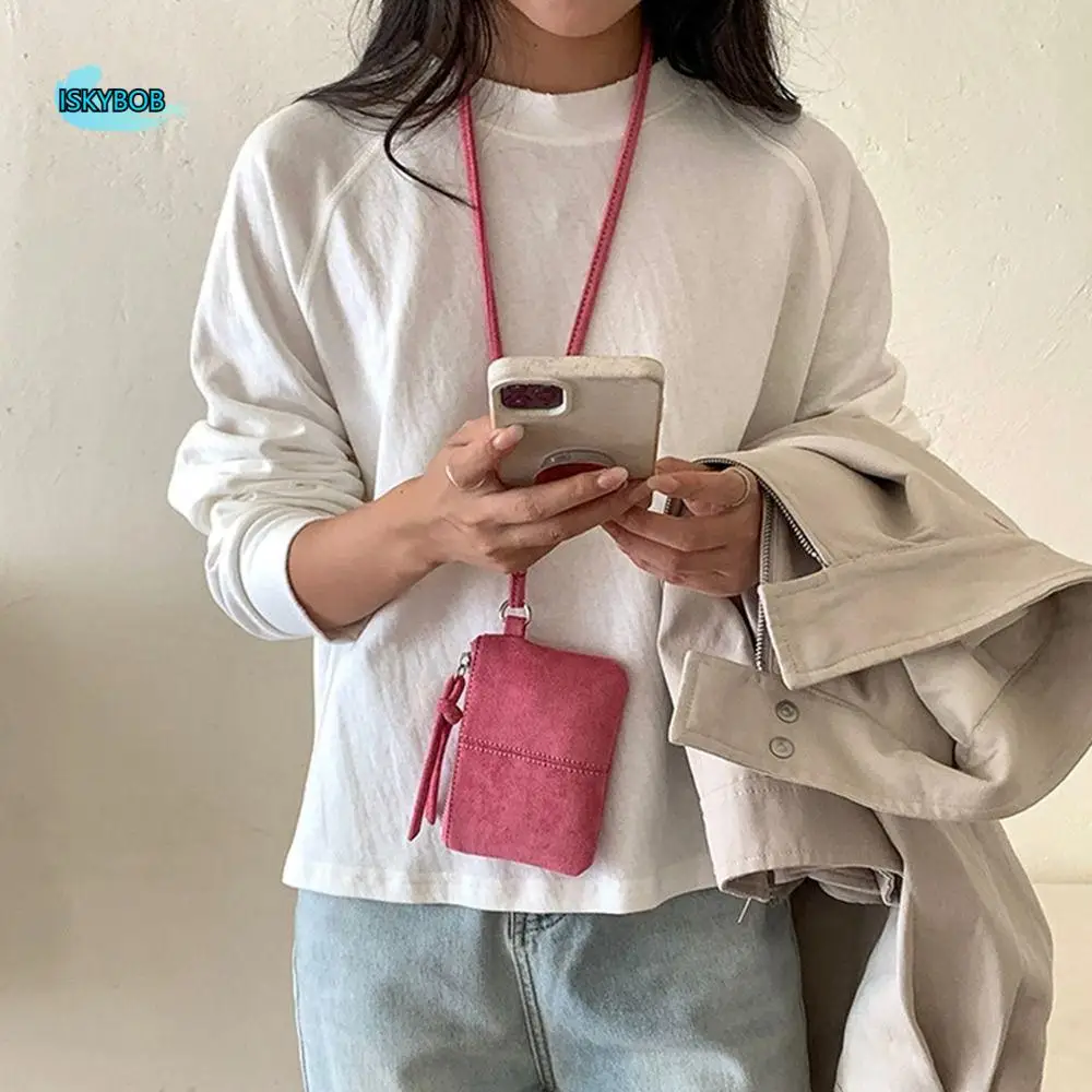 

PU Leather Suede Coin Purse Shoulder Bag Hanging Neck Lanyard Wallet Lipstick Earphone Pouch Korean Style Mini Storage Bag
