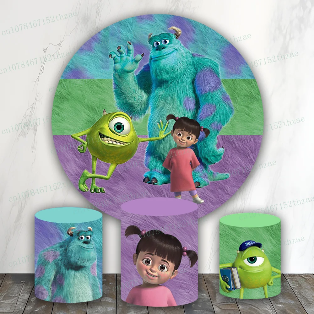 

Monsters University Birthday Party Photo Backdrop Baby Shower Photo Background Round&Cylinders Plinth Covers Decoration