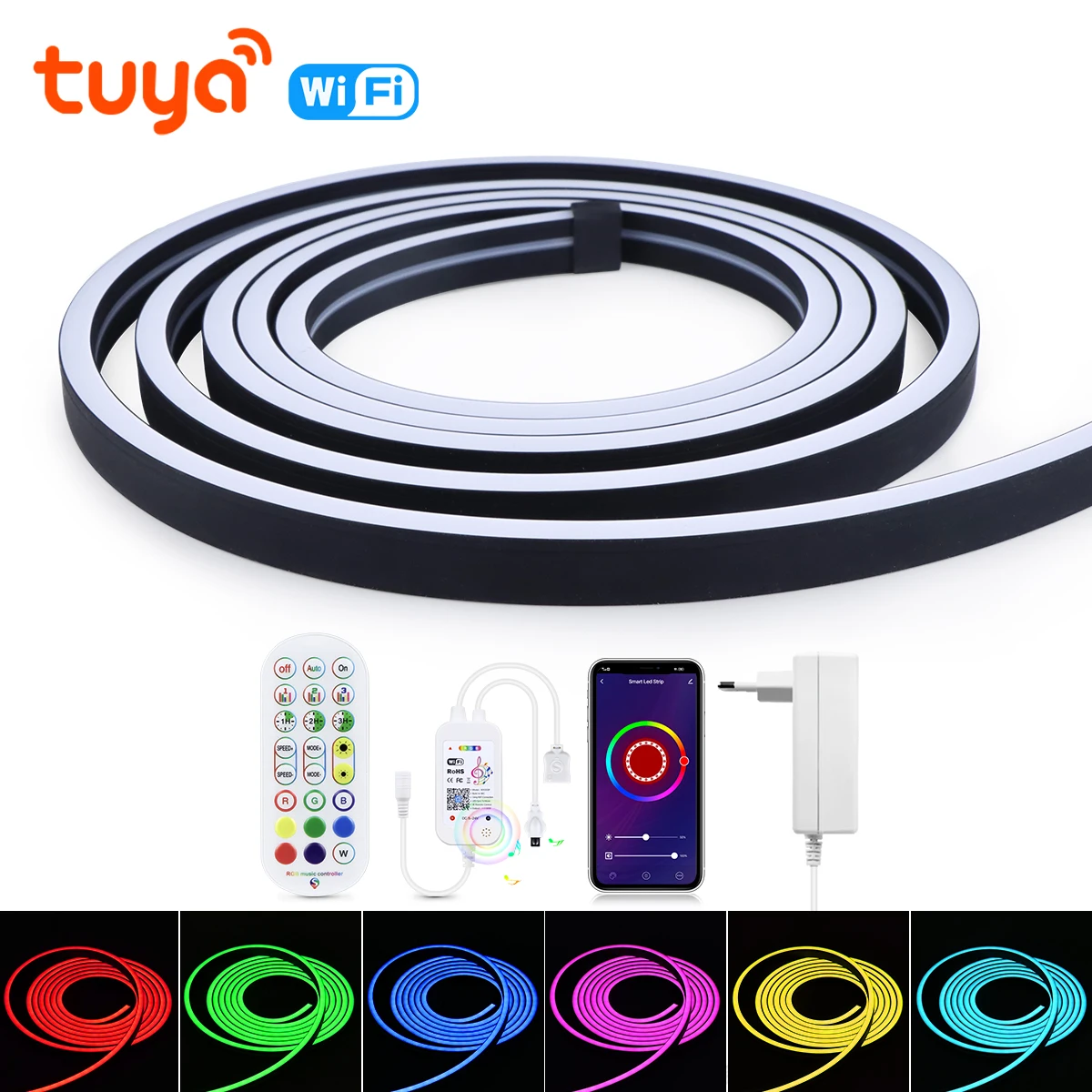 

DC12V LED Neon Strip Light 1-5m Waterproof Flexible Tape WiFi Control RGB Black Silica Gel Tube Compatible Tuya/Alexa/Google Hom