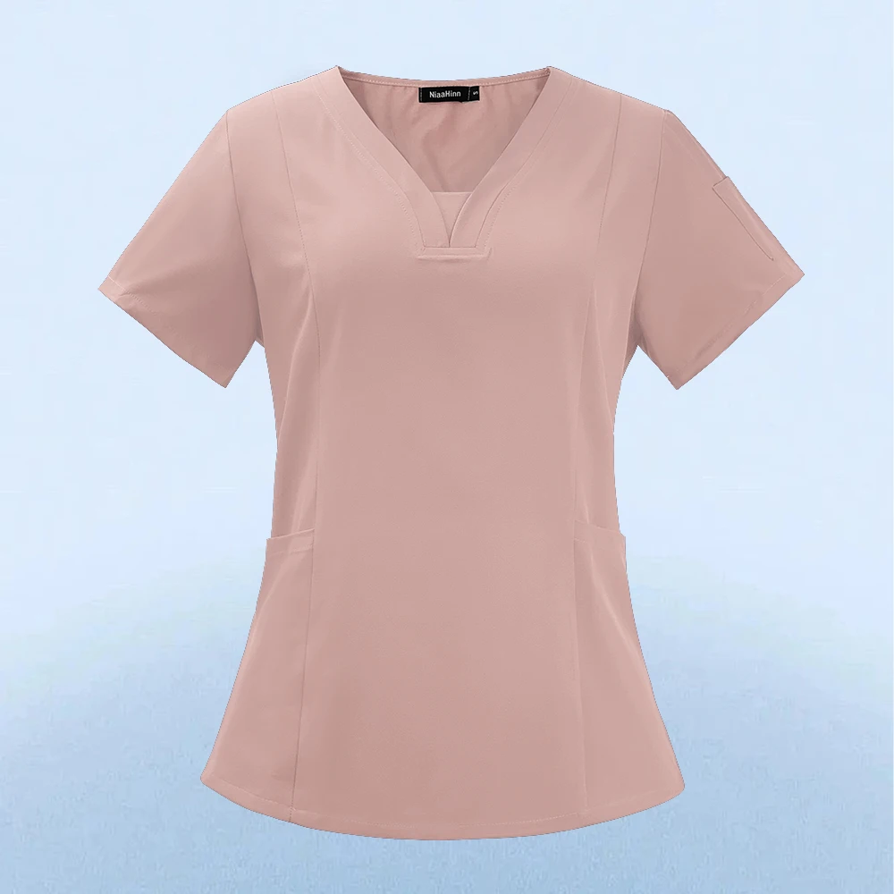 Wholesale Fashion Scrub Tops Hospital Doctor Nurse Working Uniform Solid Color Unisex Surgical Gown V-neck Scrubs Top For Women