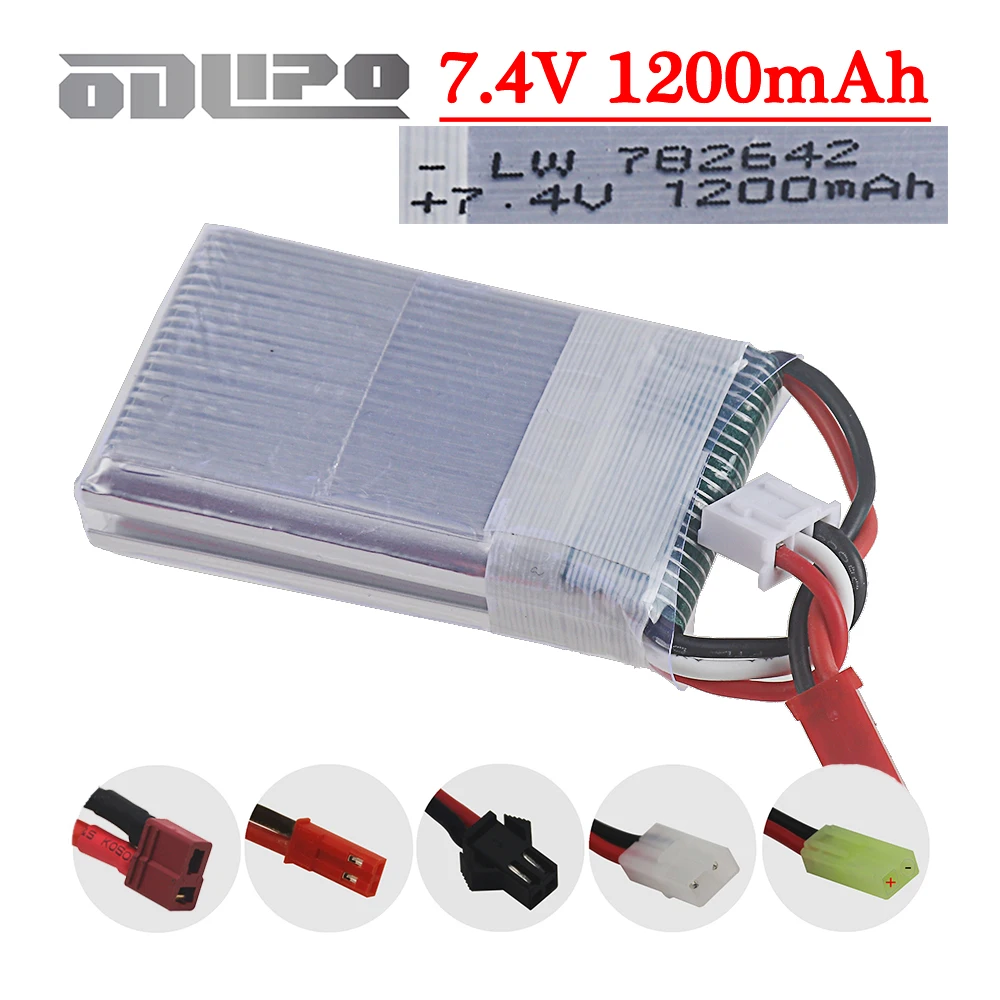 782642 7.4V 1200mah Lipo Battery For MJXRC X600 U829A U829X F46 X601H JXD391 FT007 RC Drone Toys parts upgrade 7.4V Battery