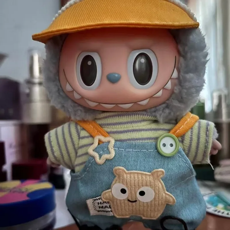 Ubranka dla lalek Labubu 17 cm, akcesoria, wielokolorowe ogrodniczki, zestaw ubrań dla lalek Macaron, prezent.