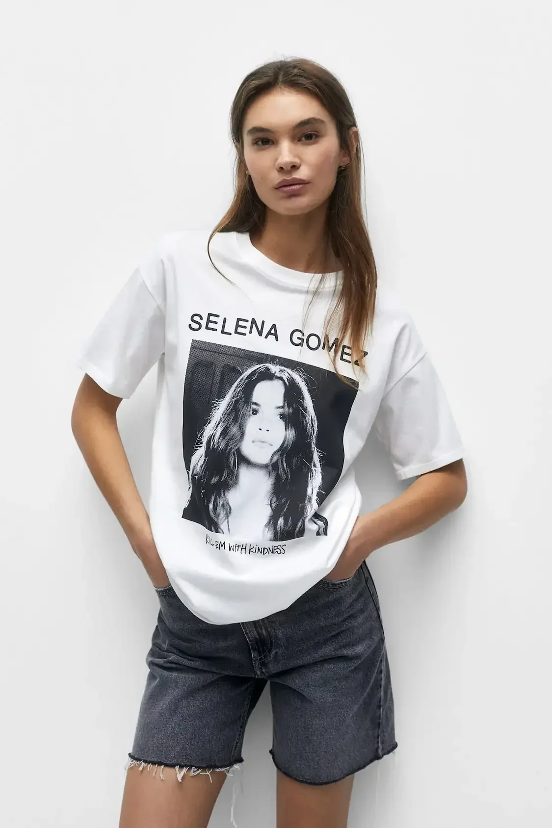 NO Fun Women\'s Casual Summer Selena Gomez KiLL EM WiTH KINDNESS Cotton T-Shirt Retro Men\'s Popular Street T-Shirt1