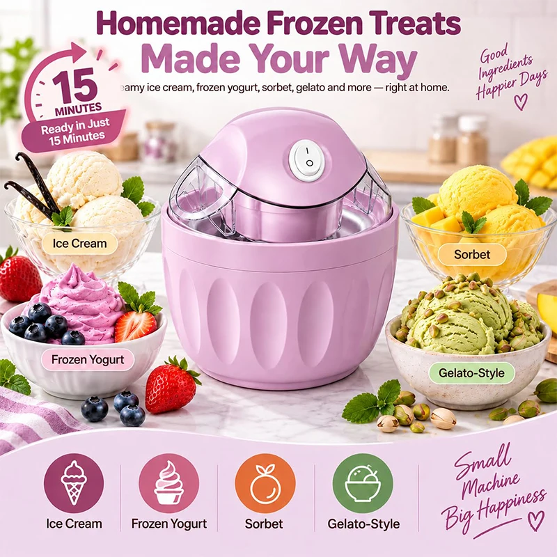 Lightweight Home Electric Ice Cream DIY Maker Small Automatic Frozen Yogurt Milkshake Gelato Machine Homemade Kitchen Dessert