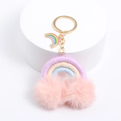 Adorabili portachiavi carino colorato arcobaleno lana peluche palla portachiavi per le donne ragazze gioielli fatti a mano amico regalo decorazione della borsa