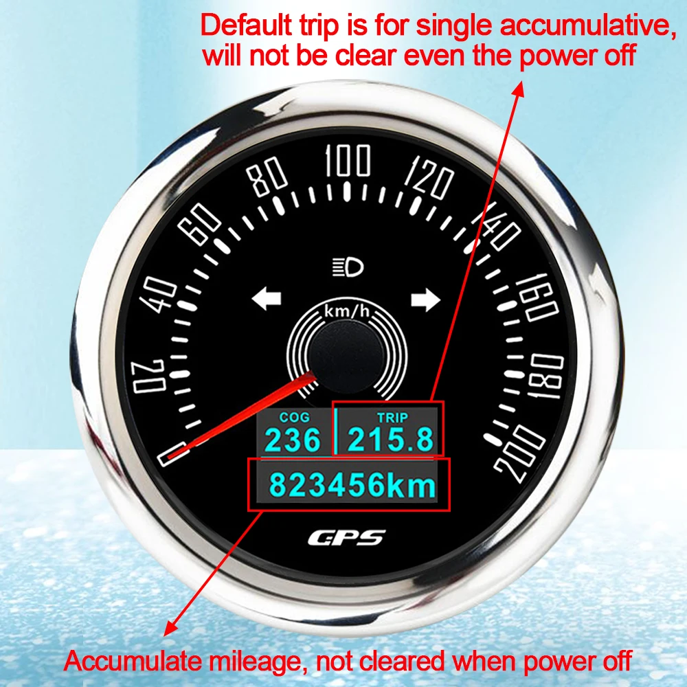 Custom Waterproof 85mm GPS Speedometer 160MPH 200km/h With Antenna Boat Speed Meter With 7 Colors Backlight Trip ODO COG 9-32V 4