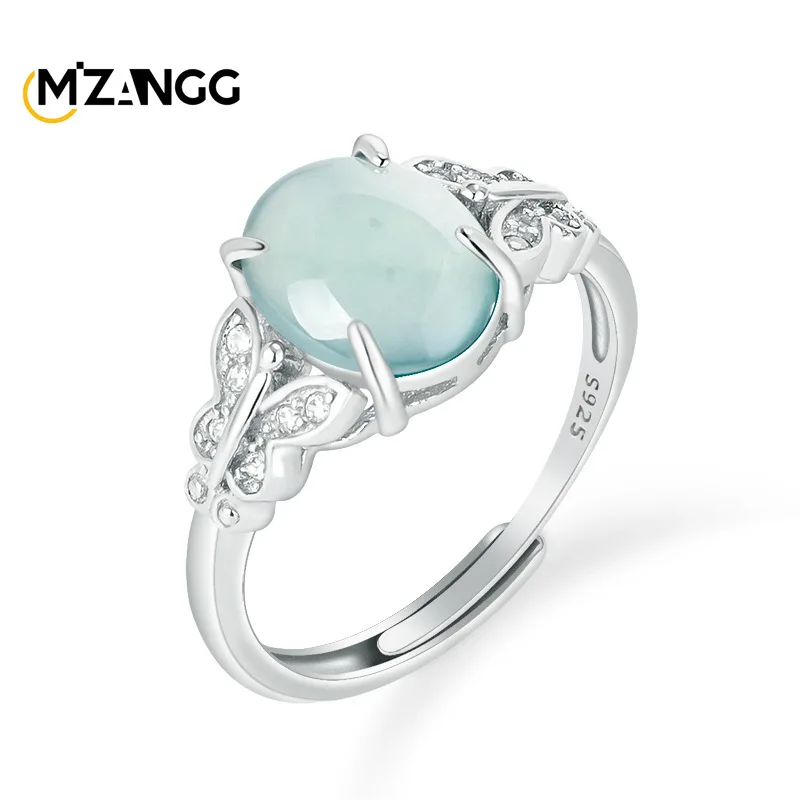 

Natural Jadeite Blue Water Egg-Shaped Ring S925 Silver Setting Fashionable Minimalist Ice-Type Jade Adjustable Band Women's Gift