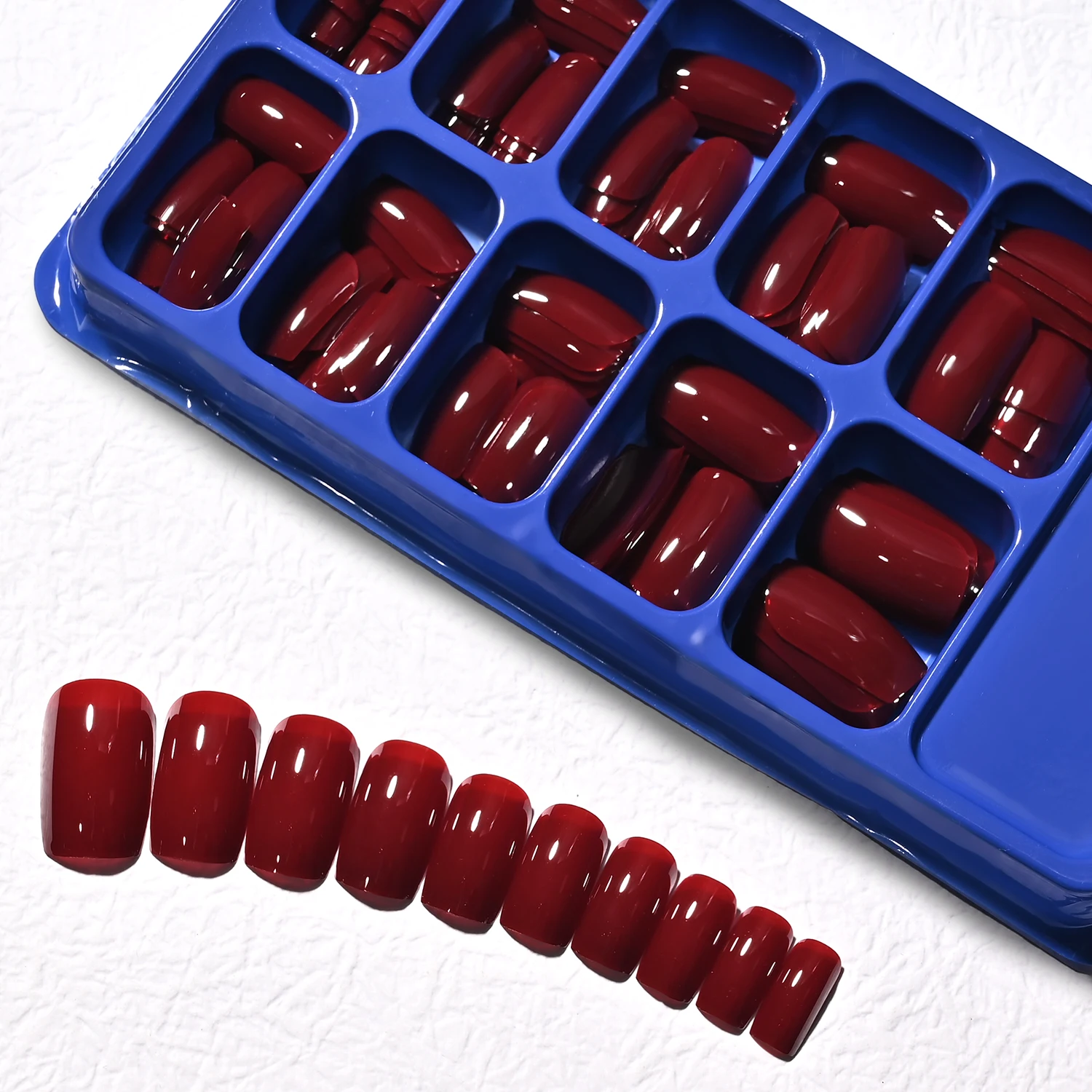 96pcs/120pcs Burgundy Red Press On Nails Glossy Medium Square Full Cover Solid Color False Nails Reusable Acrylic Fake Nail Tips view 2
