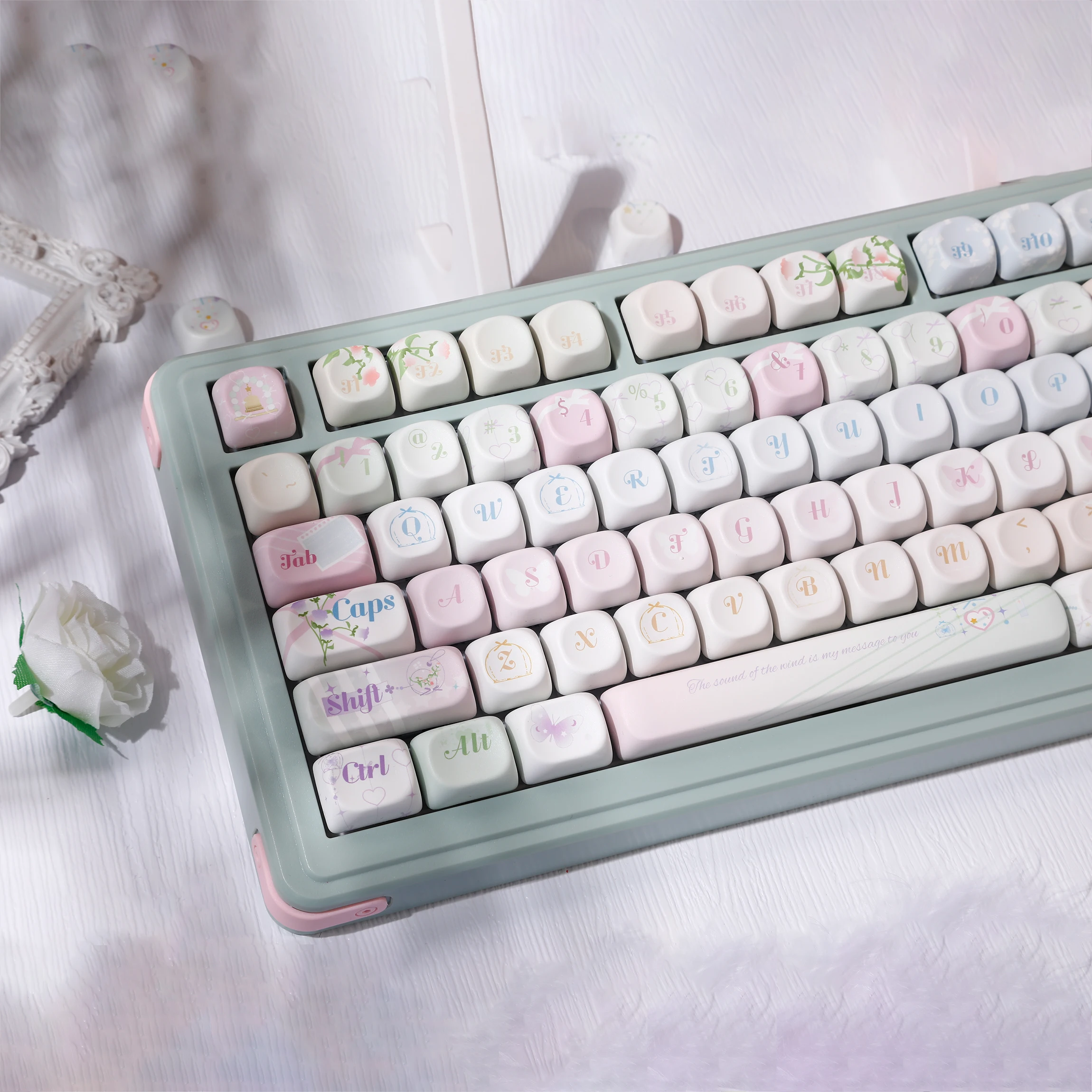 120 Key Wind Chime Theme Keys Cute Gift Keycaps PBT Cherry Profile Keycap for ANSI Mechanical Keyboard Made68 Mad68 Wooting 60