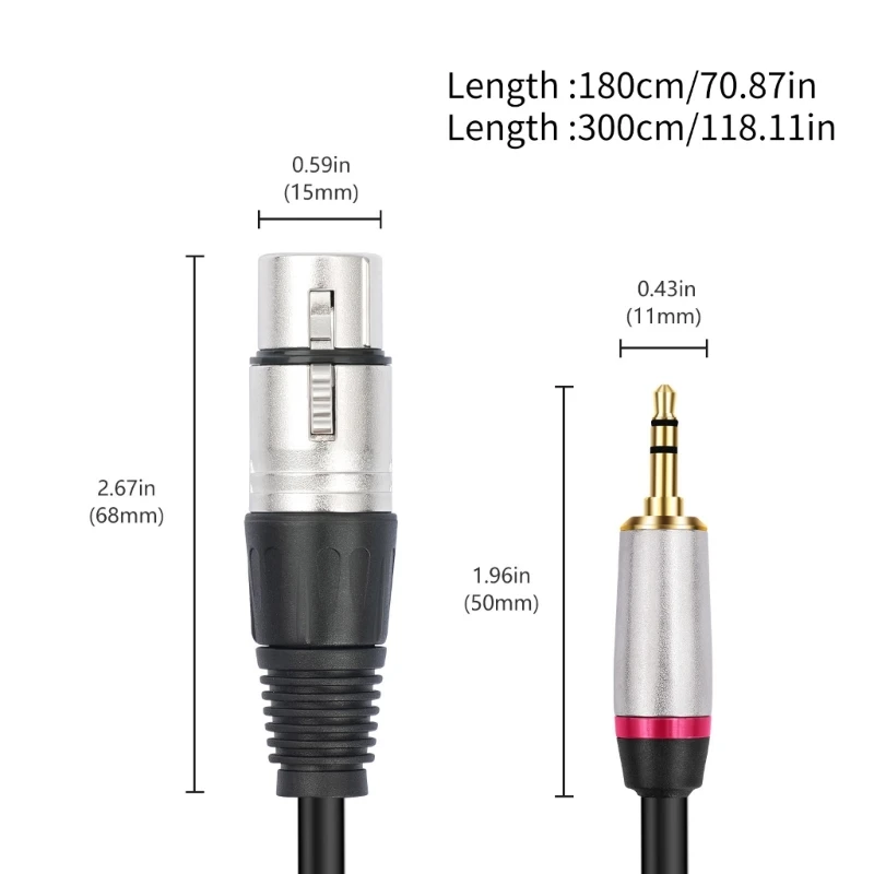 كابل XLRs مقاس 3.5 مم إلى 3 سنون، موصلات محول سلك أنثى ستيريو 1/8 بوصة إلى 3 سنون XLRs، كابل XLRs متوازن إلى 3.5 مم