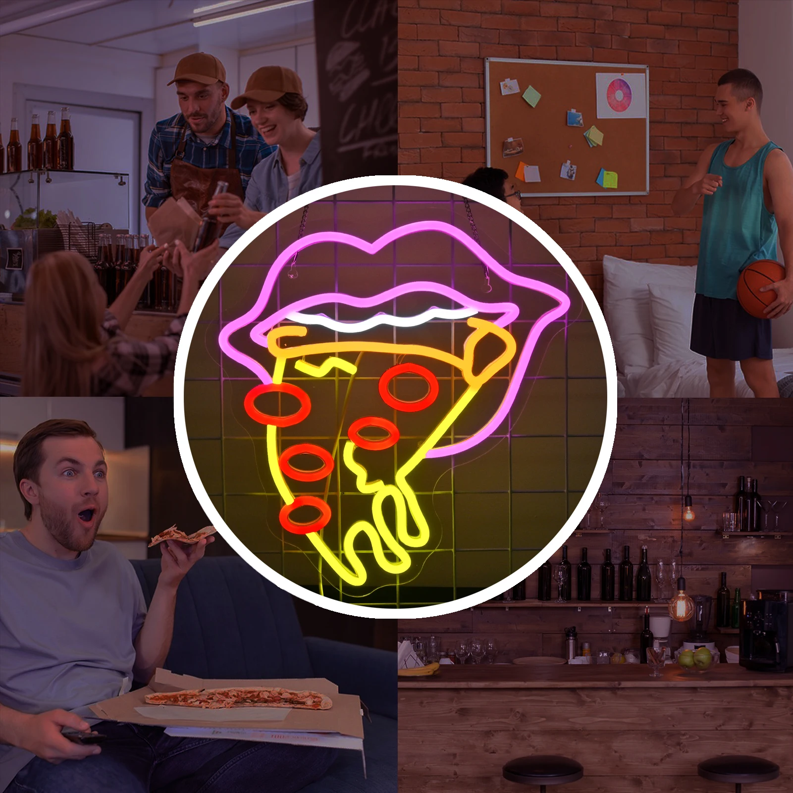 Pizza Lip Neon Sign Wall Decor Led Light USB Powered Room Decoration For Pizza Parlor Restaurant Kitchen Party Bedroom Food Fair