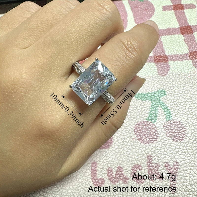 Huitan New Fashion Big Square Crystal Stone Women Wedding Bridal Ring Luxury Engagement Party Anniversary Best Gift Large Rings