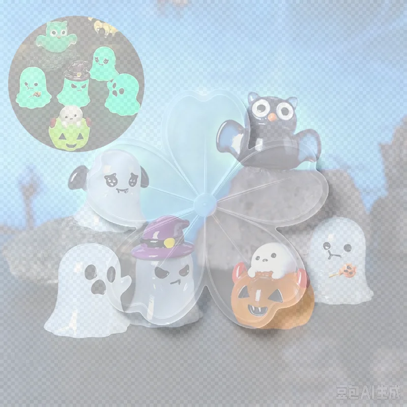 6Pcs/set Luminous Halloween Ornament Cartoon Owl Ghost Pumpkin Doll Micro Landscape Decoration Dollhouse Miniature Toy