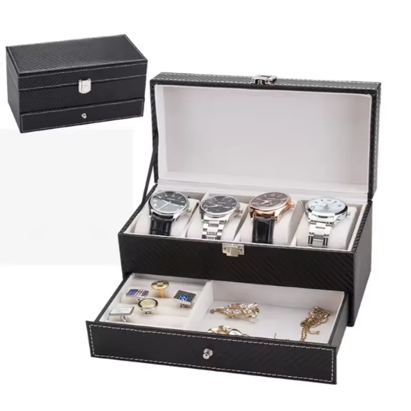 

PU Leather Multi-Functional Daily Storage Box For Watch Box Case Ring Jewelry Storage Box With Lock
