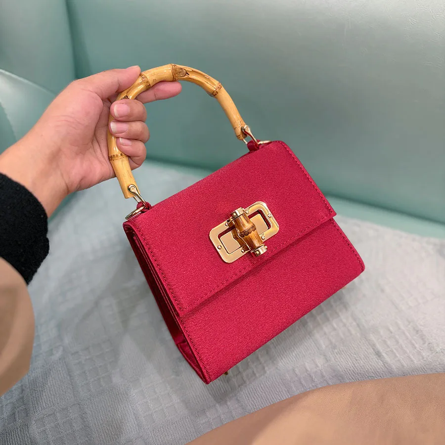 

Маленькая квадратная сумка высокого класса с замком, простая сумка через плечо с бамбуковой цепочкой в стиле ретро