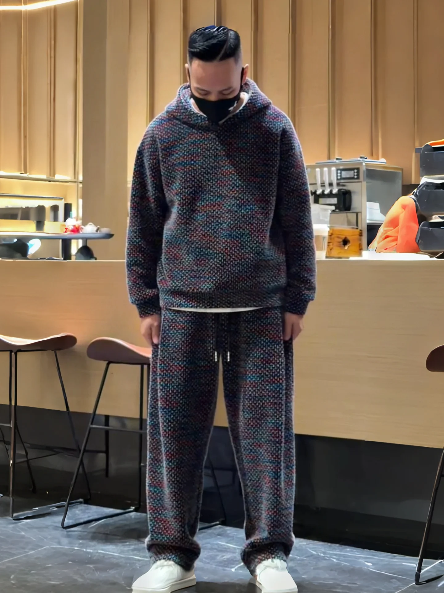 

Thiened Fce Warmth Men's Hoodie And Pants Set Winter Faion Color Spot Casual Wear Long Sve Long Pants Youth Size