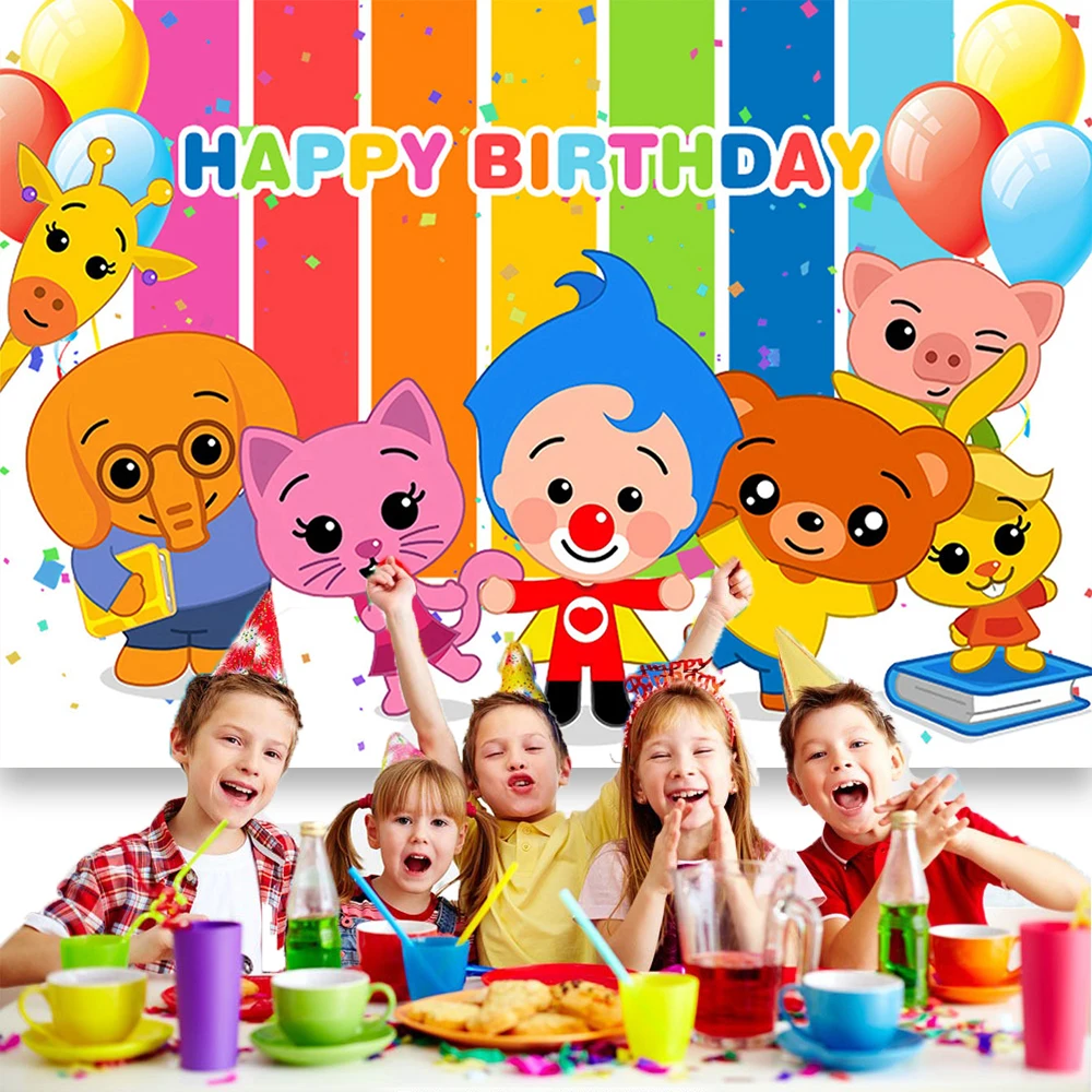 Plim Background Kids 1st Birthday Party Baby Shower Decoration Cartoon Pig Rainbow Vinyl Photography Backdrops Banner Custom