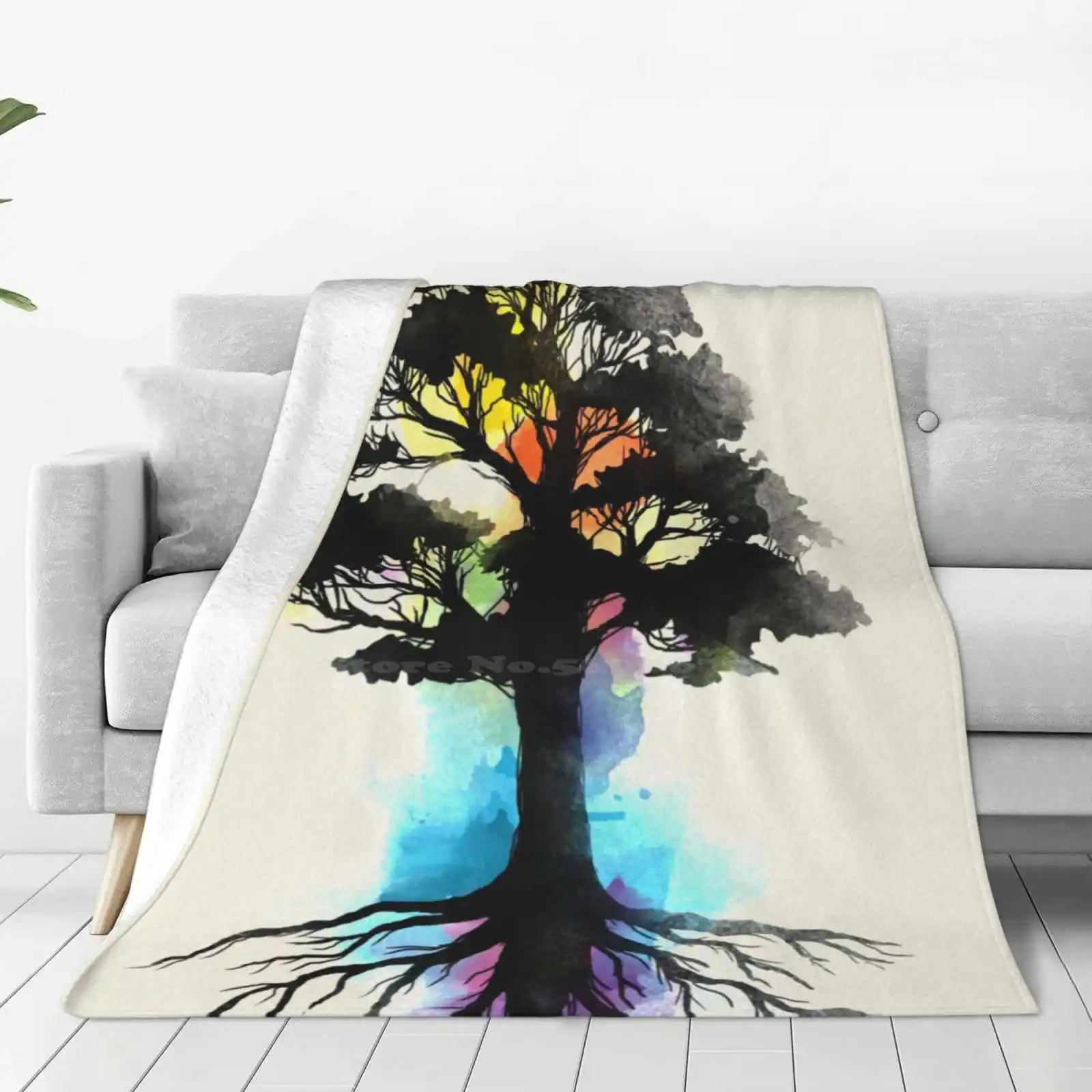 Natural Source Low Price New Print Novelty Fashion Soft Warm Blanket Nature Natural Source Elements Trees Colors Watercolor