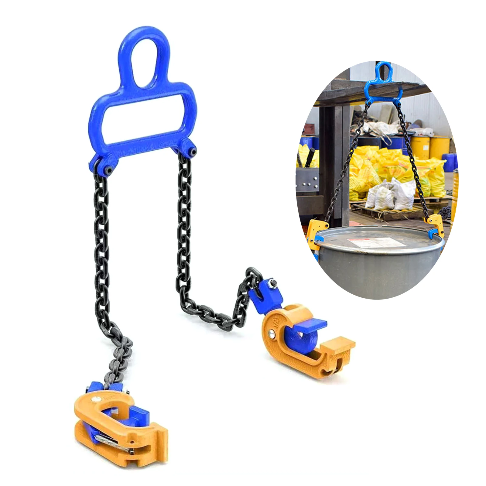 1T Verticale Trommelklem Vat Lift Ketting Trommel Lifter Koolstofstaal Ketting Lifter 85Cm Blauw Voor Kunststof En Metalen Drums