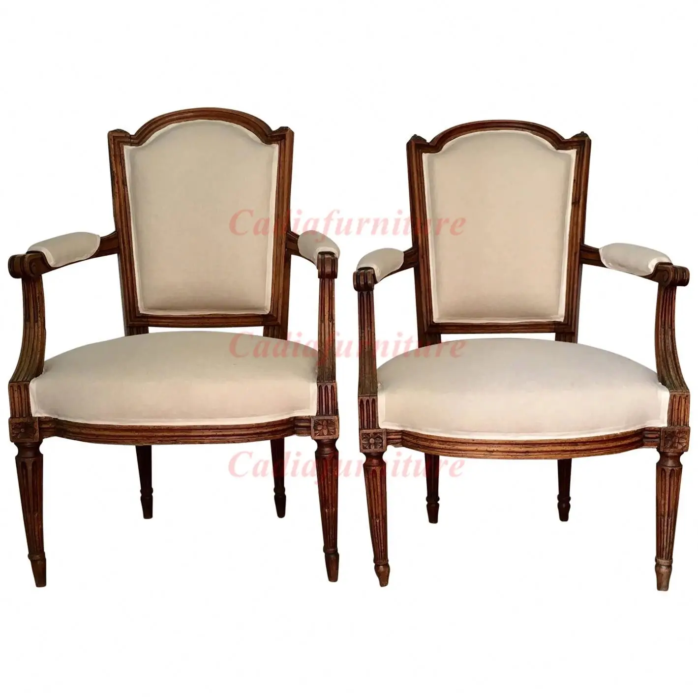 European Classic Traditional Fabric Carved Rubber Wooden Frame Living Room Armchairs French Fabric Chairs