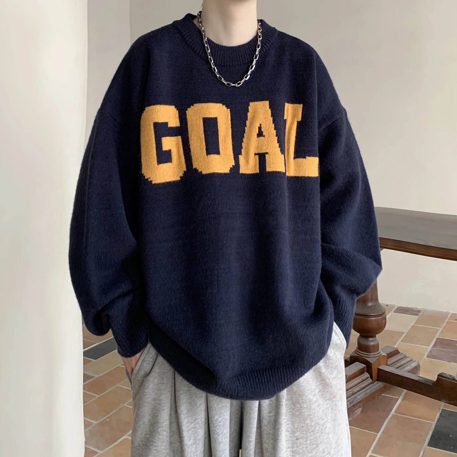 

Модный американский свободный вязаный свитер для подростков, весна-осень, стильная верхняя одежда, модель M