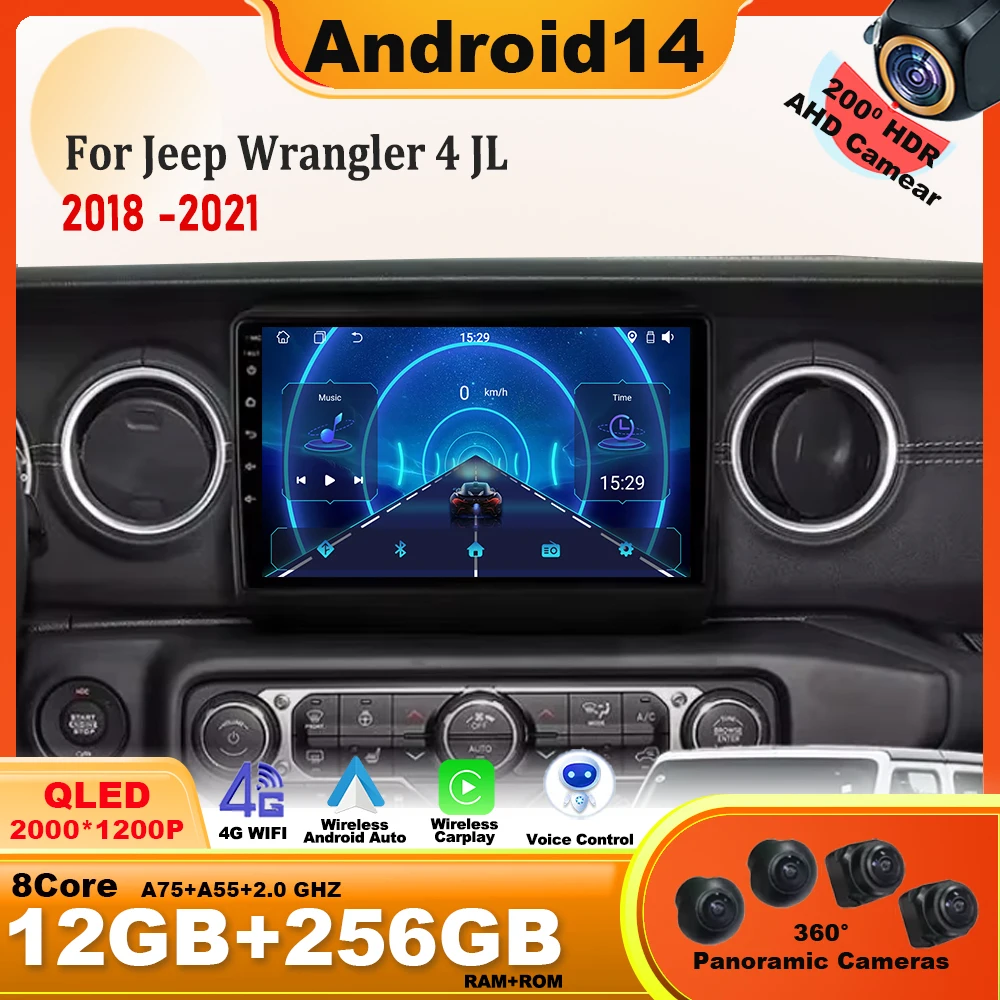 

Android 14 Carplay For Jeep Wrangler 4 JL 2018 -2021 System GPS Navigation DSP Stereo Car Multimedia Radio Video Player Stereo