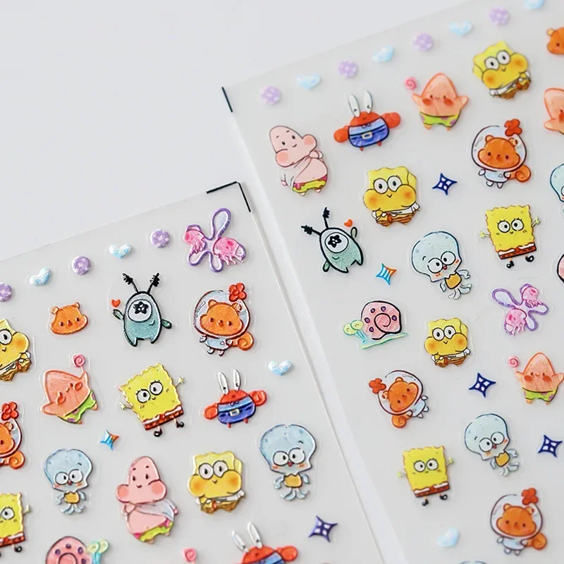 SpongeBob Cartoon Nail Stickers Nail Art Decals Patrick Star Nail Stickers Set 3D Relievo Anime Art Decoration Character Sticker