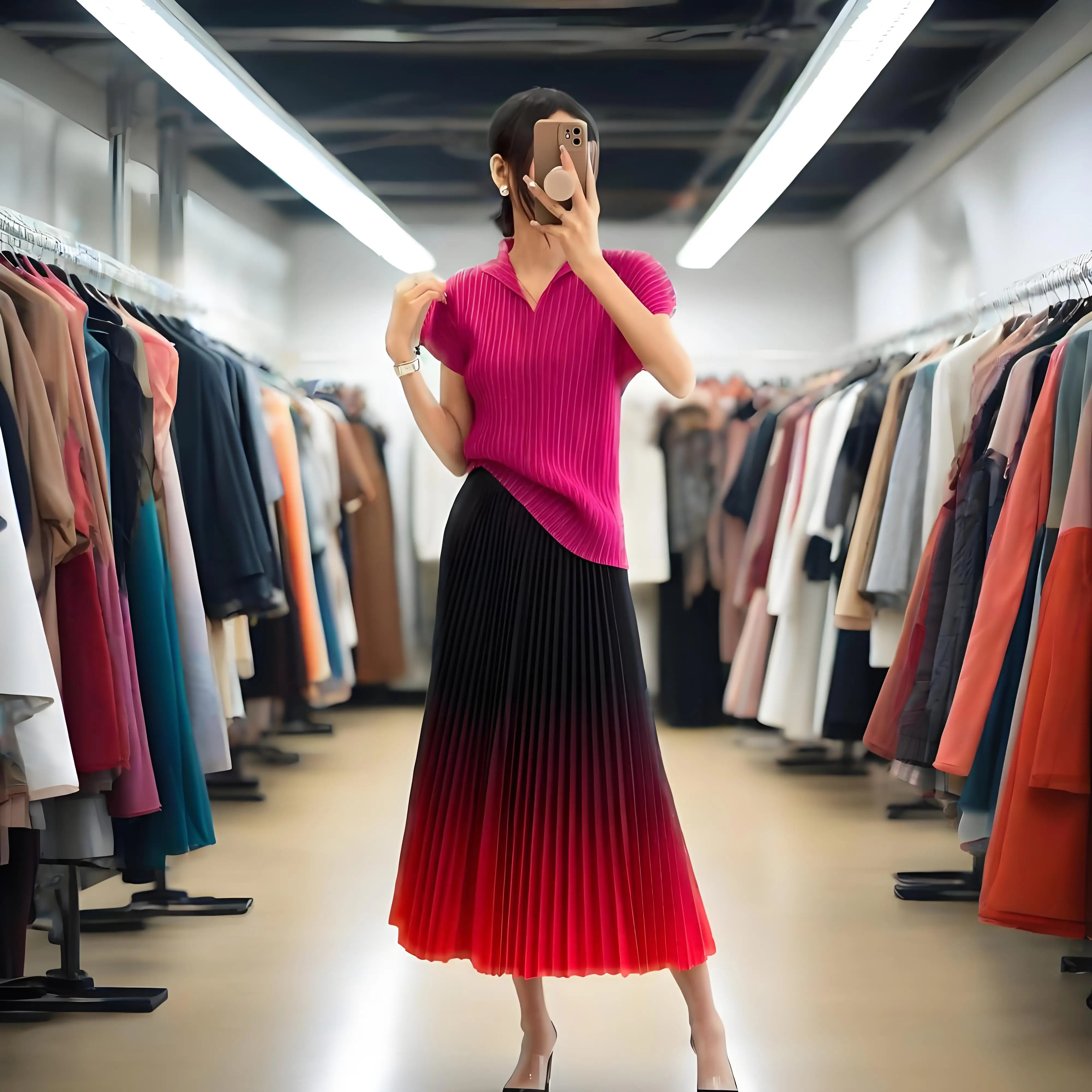 

Miyake осенняя новая юбка темпераментная универсальная модная женская одежда тонкие складки постепенное изменение цвета плиссированная юбка женская