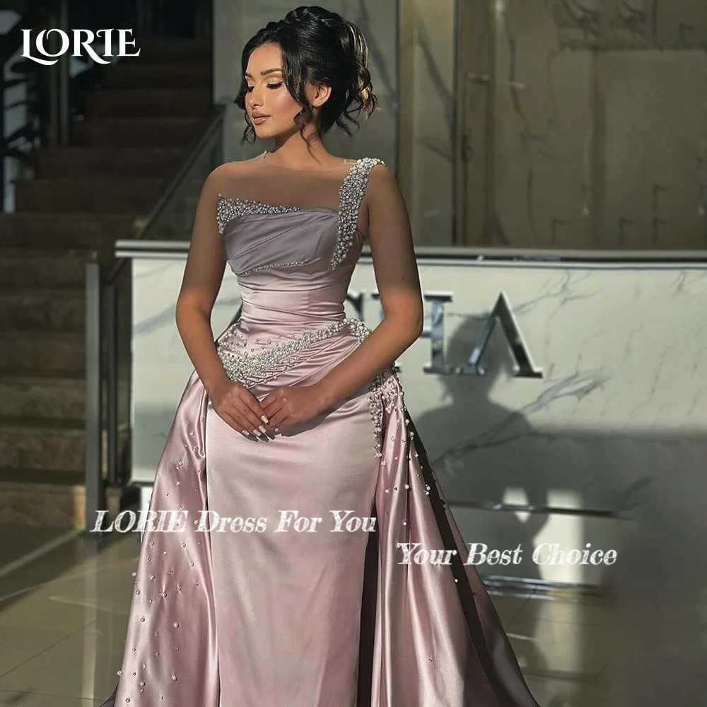 LORIE 3D Flowers Mermaid Evening Dresses Light Pink One Shoulder Prom Dresses Pearls Detachable Train Clebrity Party Gown 2024 image 2