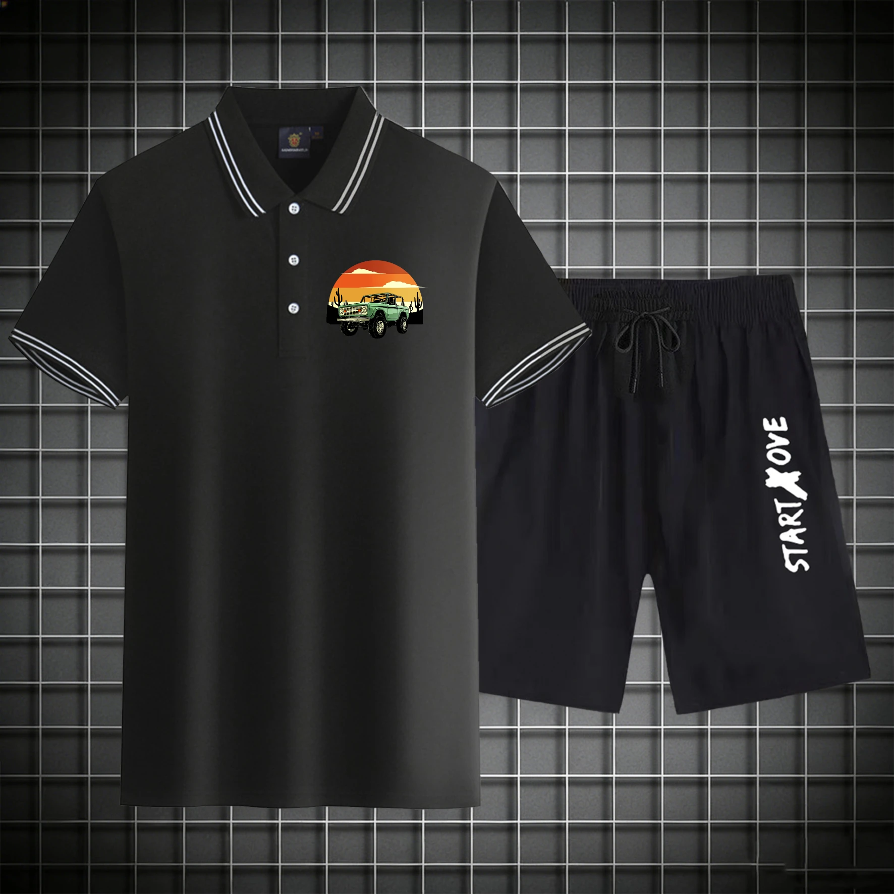 

men's Polos sets 2026 Summer Printed Short sleeve drip clothing sets for men Graphic tracksuit for man clothing set Polyester
