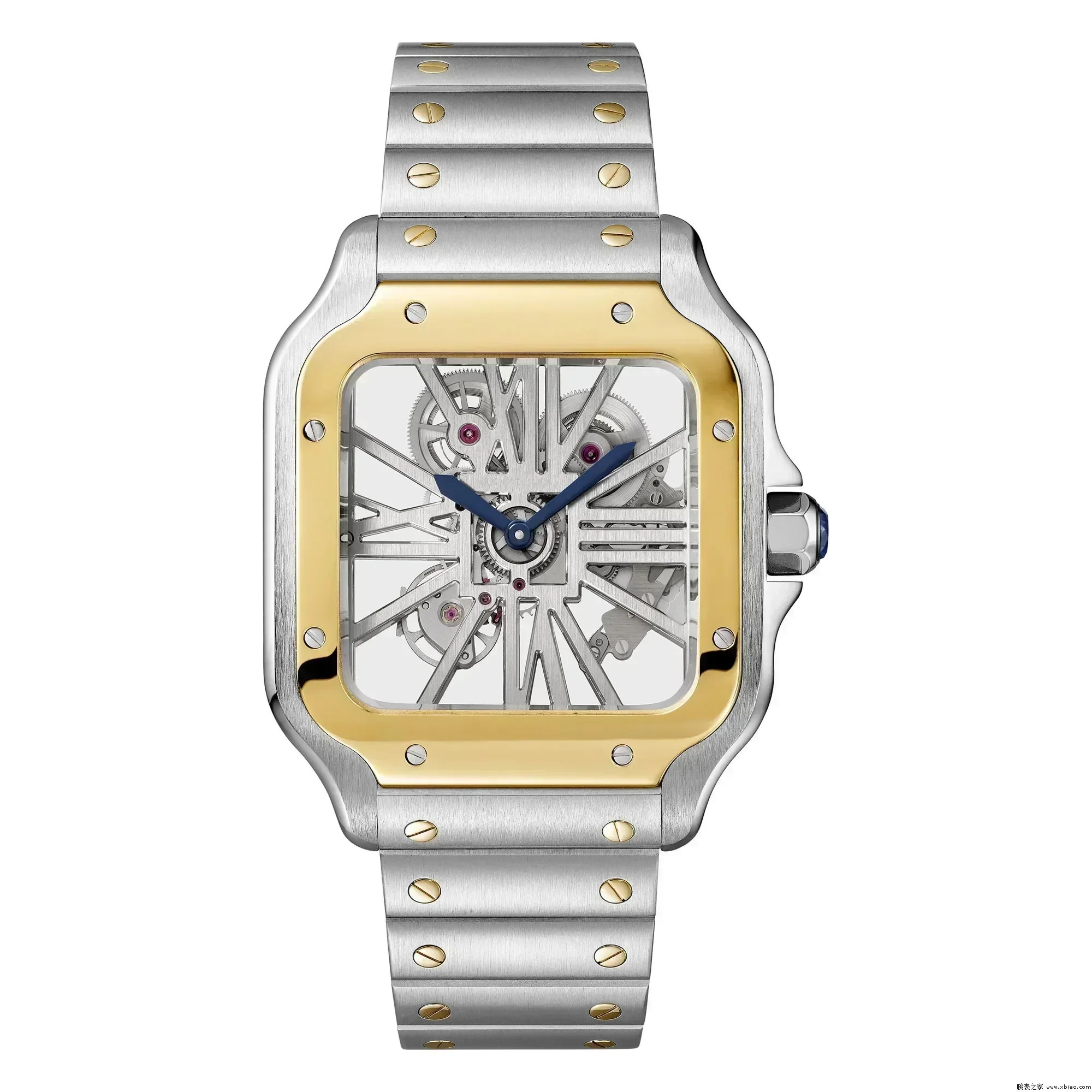 أزياء ساعات كوارتز ساعة جوفاء الفولاذ المقاوم للصدأ الأزرق جلد مربع ساعة اليد رجالي مخصصة