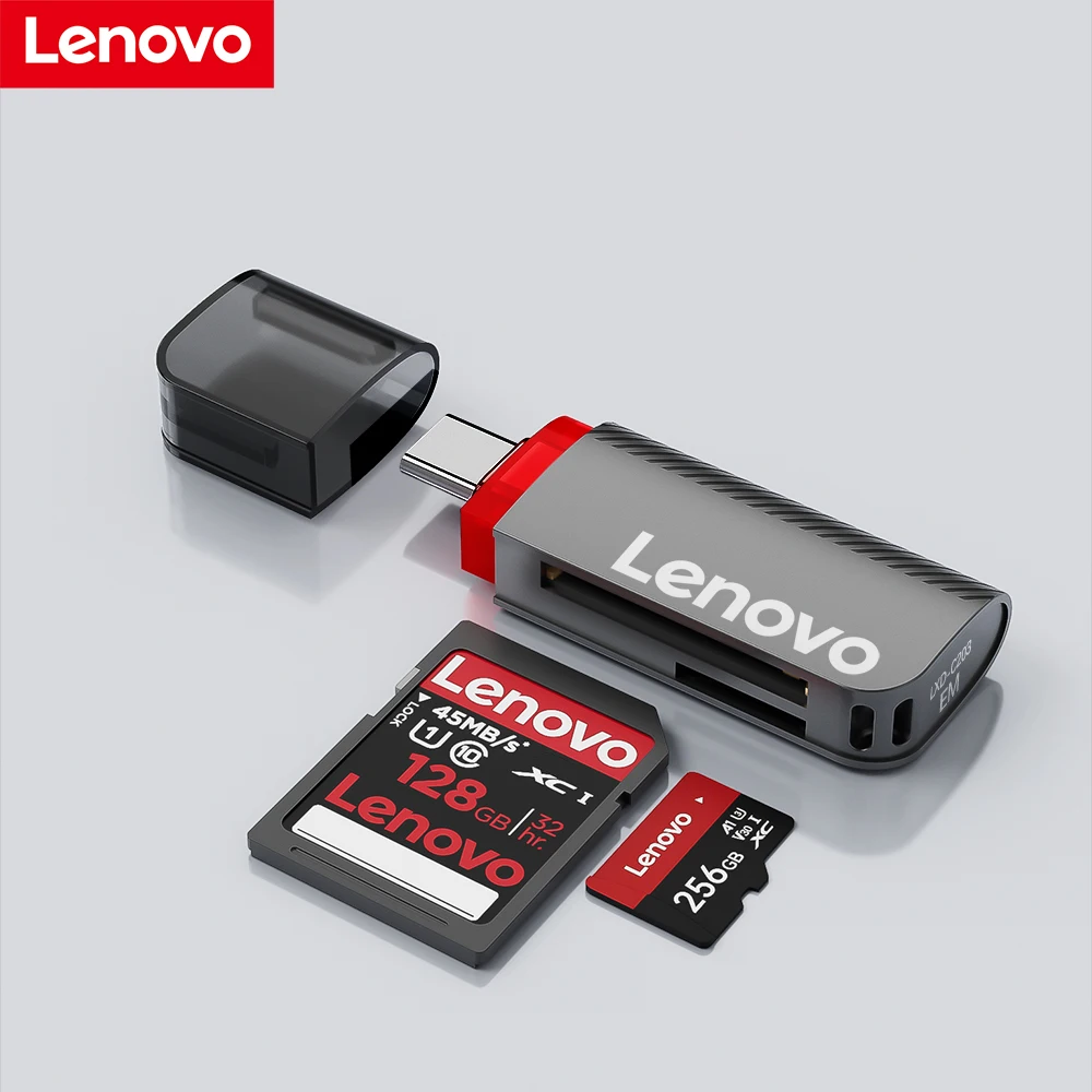 

Картридер Lenovo Type-C 2-в-1, высокоскоростной адаптер для карт памяти SD, TF, Micro SD, портативный картридер для телефона, ноутбука, ПК