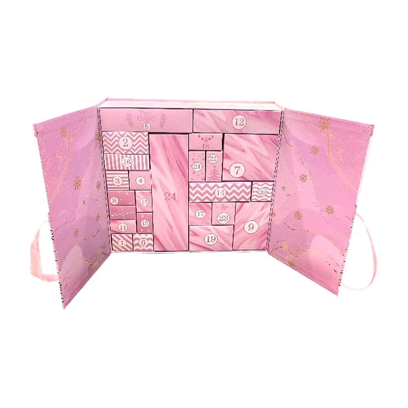 

Pink Foldable Christmas Advent Calendar Gift Box, Daily Surprise Gift Countdown, New Year Paper Box, Holiday Supplies, 24 Days