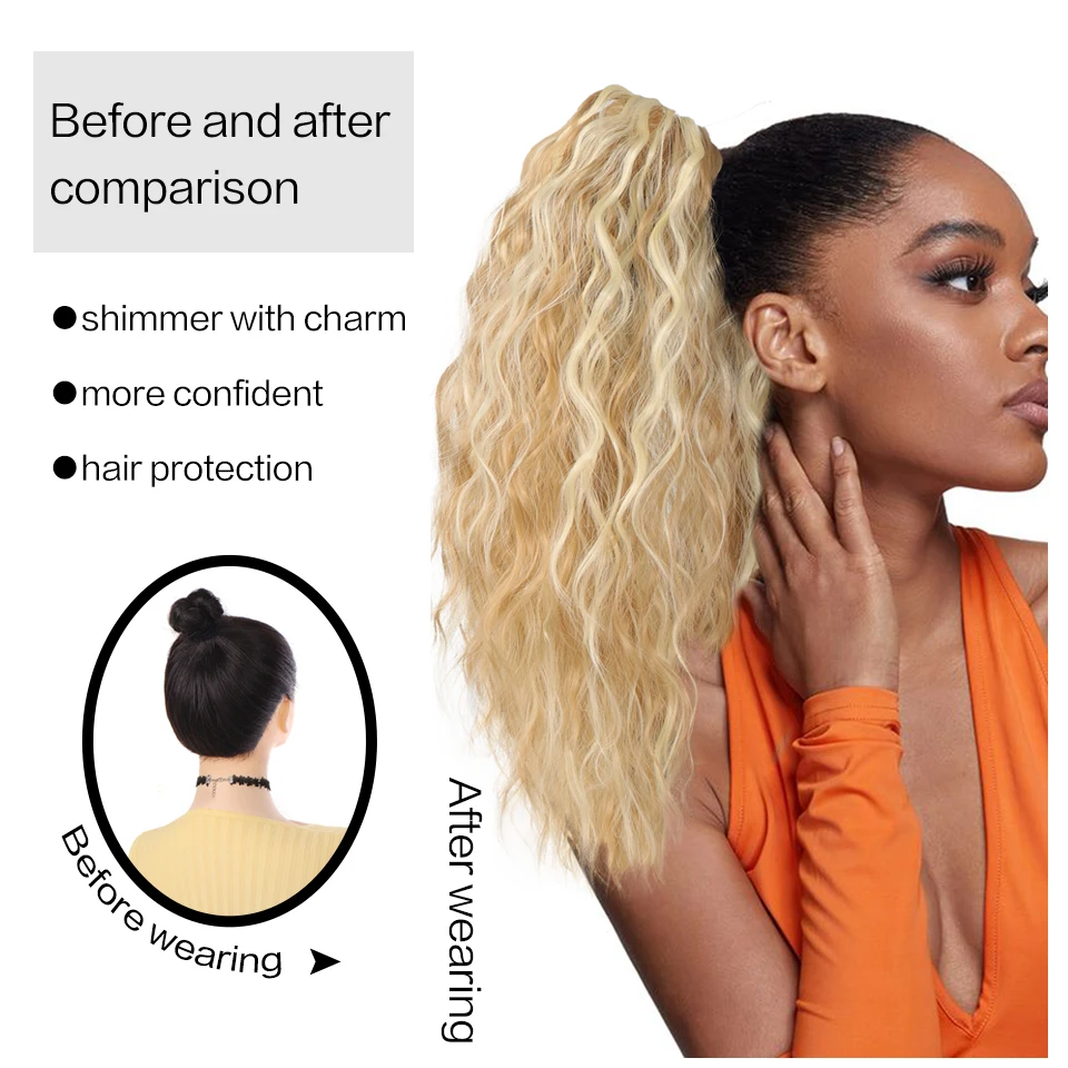 Curled ponytail lengthened synthetic grip ponytail wig long wavy African ponytail wig suitable for daily wear