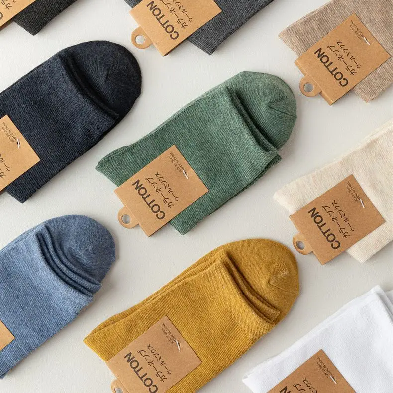 Autumn Winter 10 Pairs Men's Socks Solid Color Cotton Fashion Retro Long Mid-tube Thick Funny Sock Simple Towel Warm Wholesale