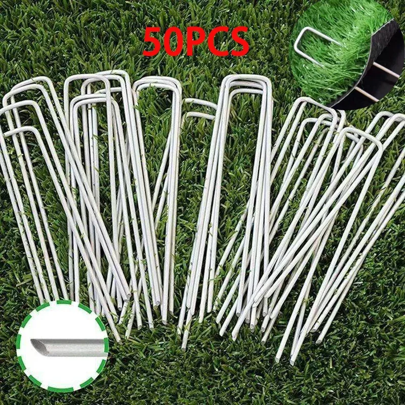 Heavy-Duty U-Type Garden Staples Sod Pins Galvanized Landscape Spikes for Holding Lawns Fence Tubing Ground Nail