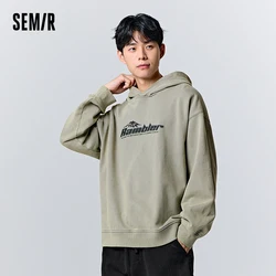 Semir Sweatshirt Men 2023 Winter New Retro Washed Hooded Letters Trendy Loose Pullover