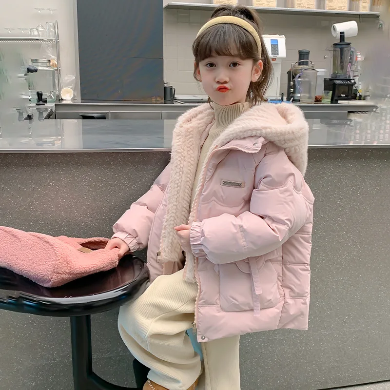 

Girl Thicken Cotton Padded Clothes Autumn Winter New Velvet Cotton Coat Two Fake Pieces Coat Kawaii Children's Clothing