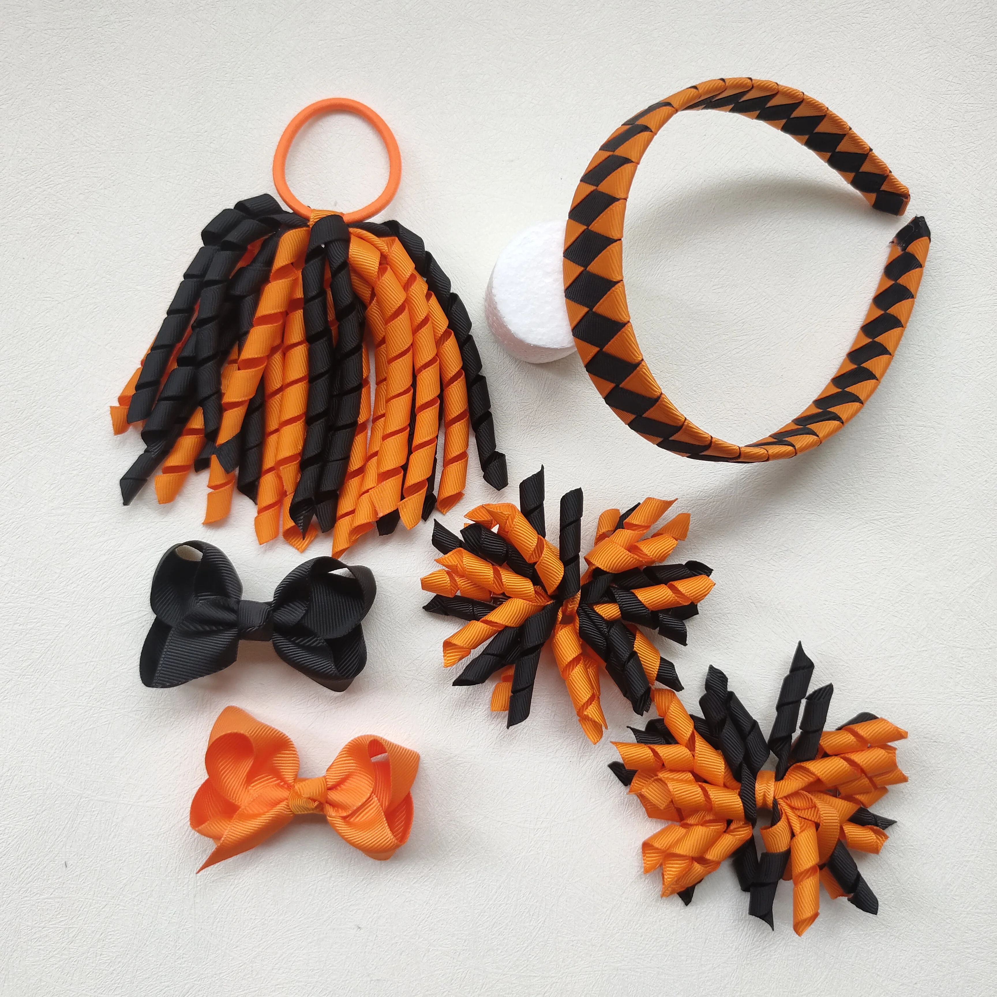 Custom Color 6PCS/LOT Girl Curly Ribbon Korker Woven Headband Hair Band Ties Bows Clips Ponytail Holders Corker 6 SetS view 2