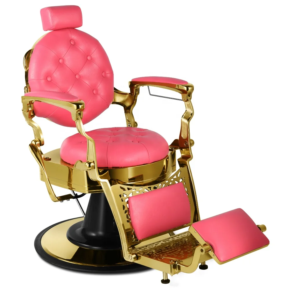 680mm Chrome big base Barber Chair Aluminum Frame pink gold salon chair Beauty Salon Furniture  Retro Design style