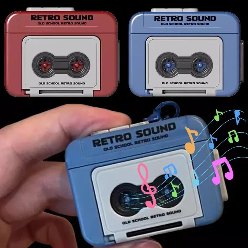 2024 Retro Recorder Fun Music Box Pendant Toy Mini Retro Recordable Tape Recorder Keychain Toy Children's Birthday Gift