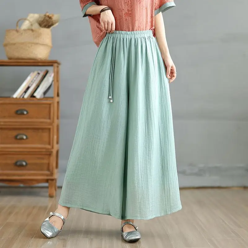 Cotton Linen Wide-leg Pants Women with High Waist Drooping Casual Loose Casual Straight Trousers