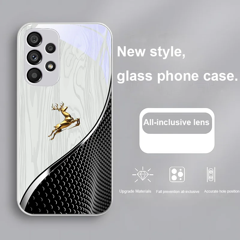 Elegant Wood Grain Deer For Samsung Galaxy S24 Plus S20 21 FE S23 Ultra S8 9 A70 72 73 50 51 52 53 Tempered Glass Phone Case